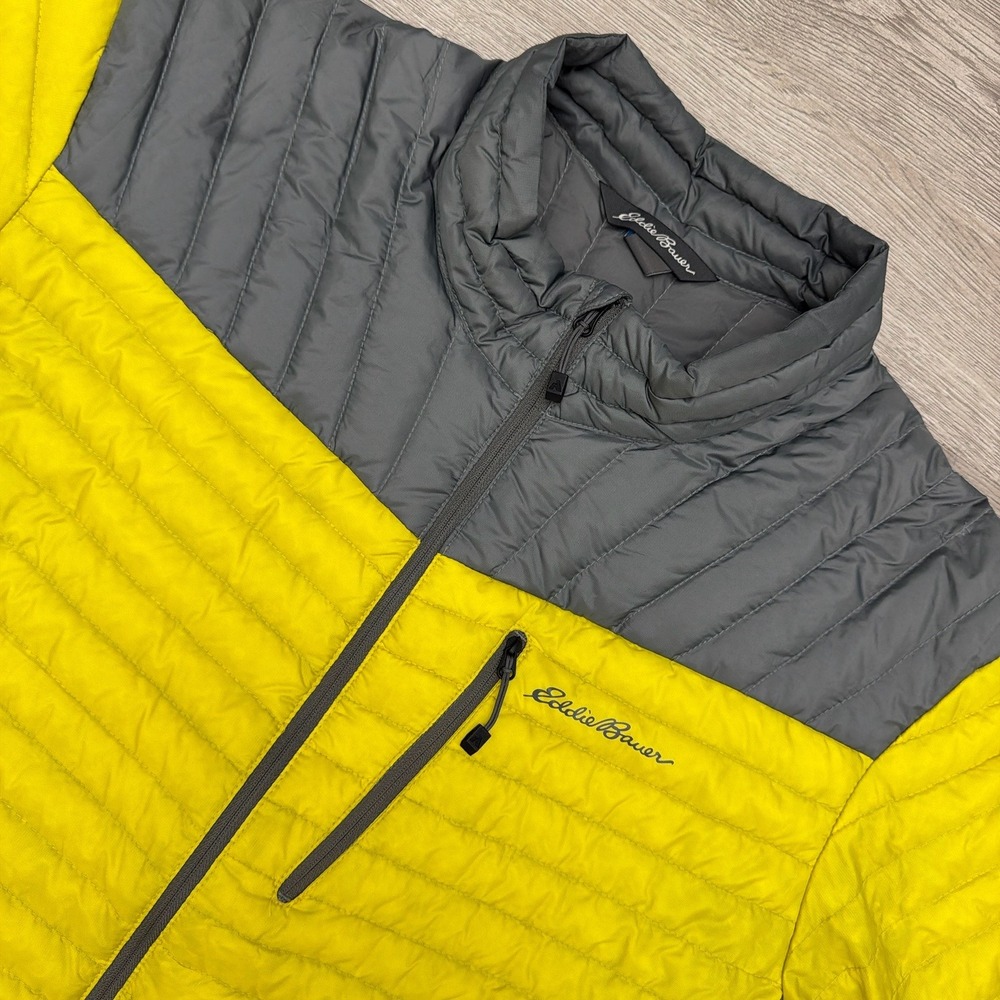 Eddie Bauer Jacket Mens XL Yellow Full Zip Stormdown 800 Goose Down Puffer Coat